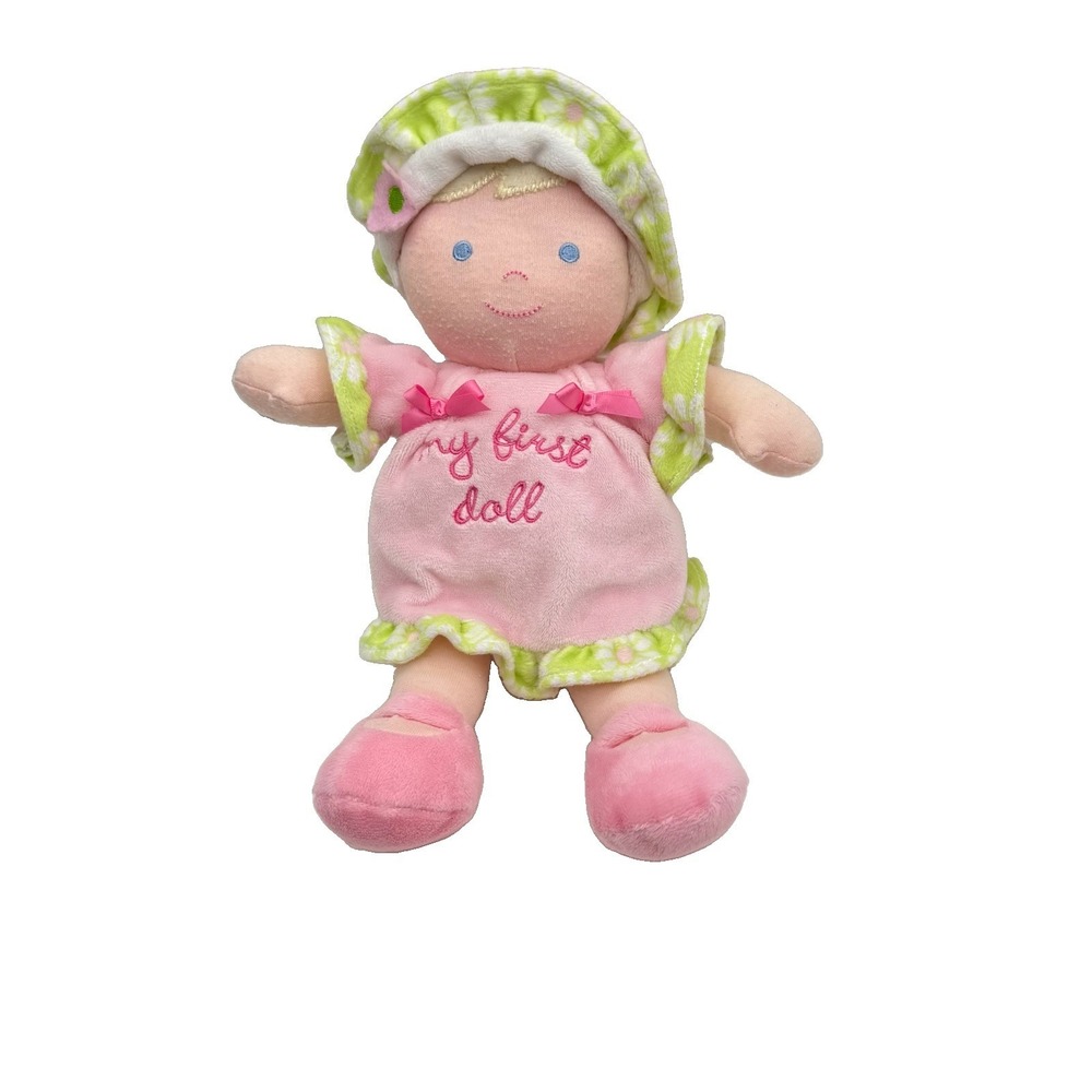 Carters My First Doll Pink Dress Hat Flower Rattle Embroidered Eyes Lovey Baby‎